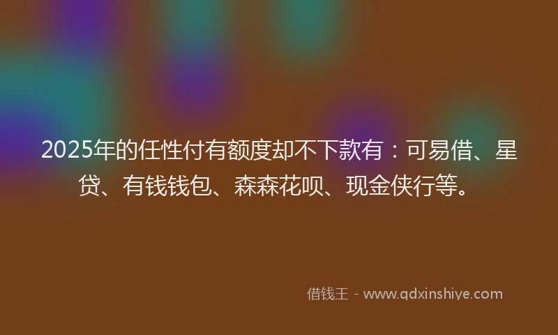 2025年的任性付有额度却不下款有：可易借、星贷、有钱钱包、森森花呗、现金侠行等。