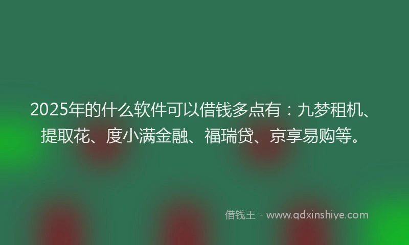 2025年的什么软件可以借钱多点有：九梦租机、提取花、度小满金融、福瑞贷、京享易购等。