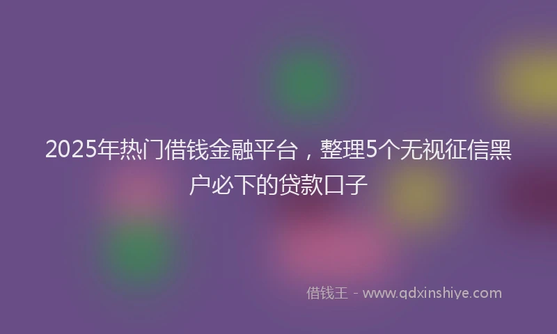 2025年热门借钱金融平台，整理5个无视征信黑户必下的贷款口子