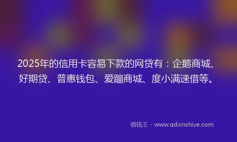 2025年的信用卡容易下款的网贷有：企鹅商城、好期贷、普惠钱包、爱蹦商城、度小满速借等。