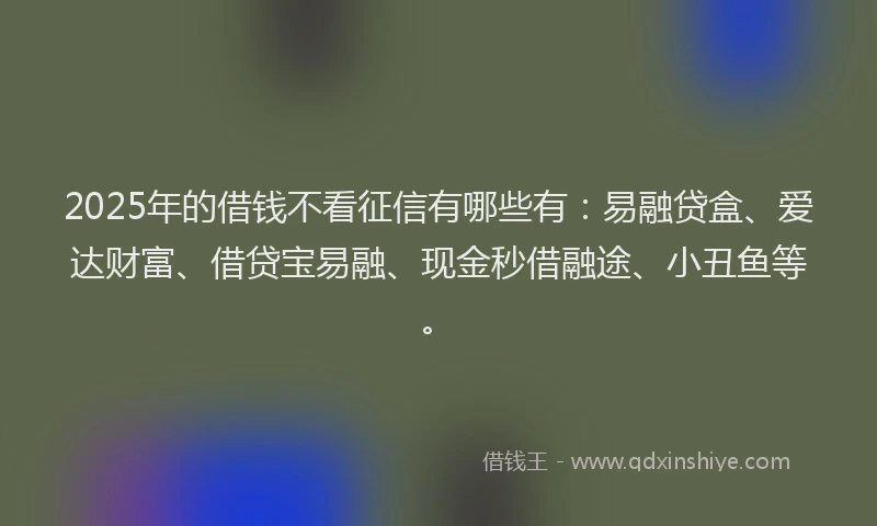 2025年的借钱不看征信有哪些有：易融贷盒、爱达财富、借贷宝易融、现金秒借融途、小丑鱼等。