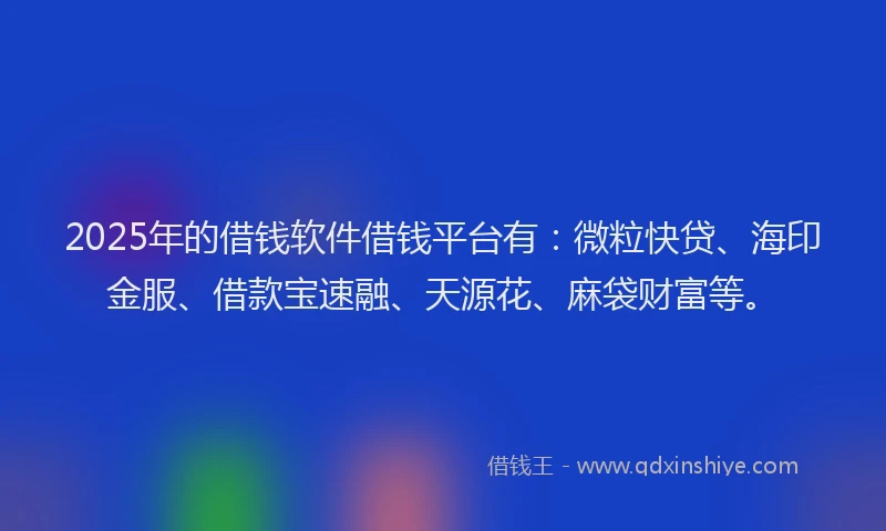 2025年的借钱软件借钱平台有：微粒快贷、海印金服、借款宝速融、天源花、麻袋财富等。
