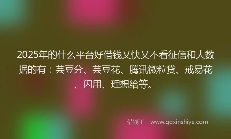 2025年的什么平台好借钱又快又不看征信和大数据的有：芸豆分、芸豆花、腾讯微粒贷、戒易花、闪用、理想给等。