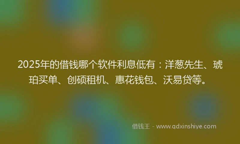 2025年的借钱哪个软件利息低有：洋葱先生、琥珀买单、创硕租机、惠花钱包、沃易贷等。