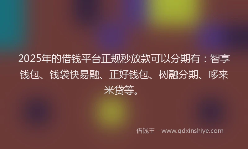 2025年的借钱平台正规秒放款可以分期有：智享钱包、钱袋快易融、正好钱包、树融分期、哆来米贷等。