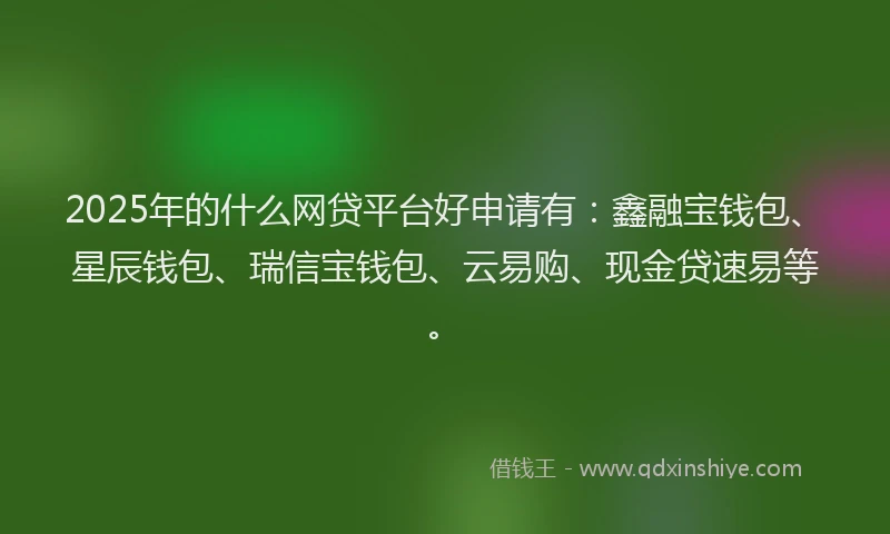2025年的什么网贷平台好申请有：鑫融宝钱包、星辰钱包、瑞信宝钱包、云易购、现金贷速易等。
