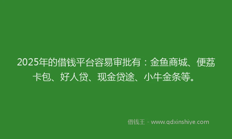 2025年的借钱平台容易审批有：金鱼商城、便荔卡包、好人贷、现金贷途、小牛金条等。