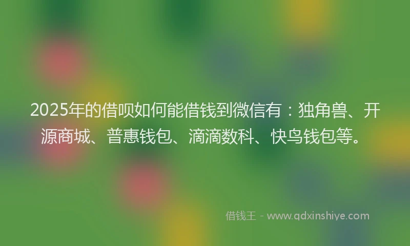 2025年的借呗如何能借钱到微信有：独角兽、开源商城、普惠钱包、滴滴数科、快鸟钱包等。