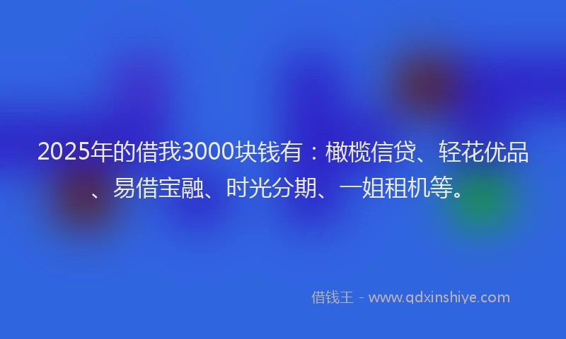 2025年的借我3000块钱有：橄榄信贷、轻花优品、易借宝融、时光分期、一姐租机等。
