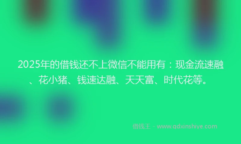 2025年的借钱还不上微信不能用有：现金流速融、花小猪、钱速达融、天天富、时代花等。