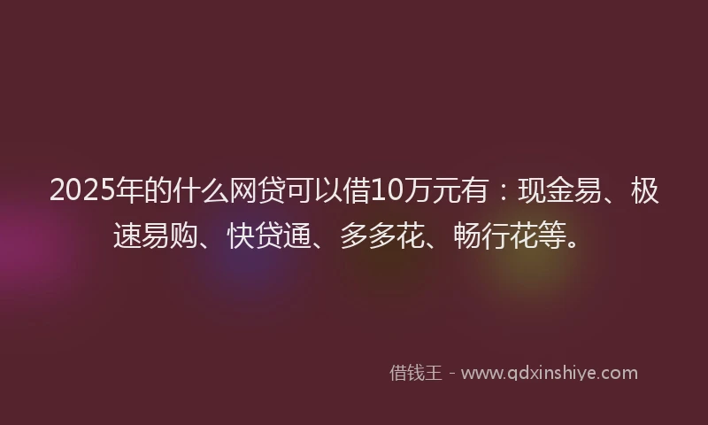 2025年的什么网贷可以借10万元有：现金易、极速易购、快贷通、多多花、畅行花等。