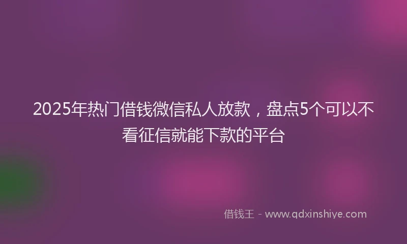2025年热门借钱微信私人放款，盘点5个可以不看征信就能下款的平台