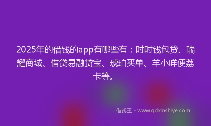 2025年的借钱的app有哪些有：时时钱包贷、瑞耀商城、借贷易融贷宝、琥珀买单、羊小咩便荔卡等。