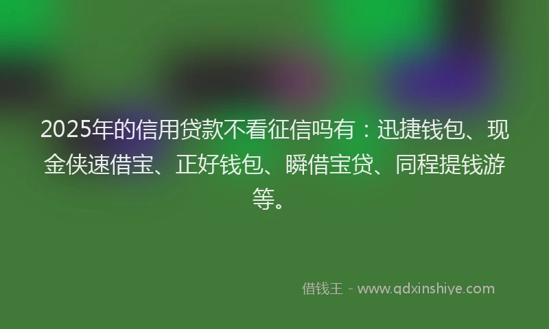 2025年的信用贷款不看征信吗有：迅捷钱包、现金侠速借宝、正好钱包、瞬借宝贷、同程提钱游等。