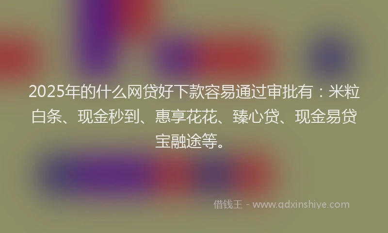 2025年的什么网贷好下款容易通过审批有：米粒白条、现金秒到、惠享花花、臻心贷、现金易贷宝融途等。