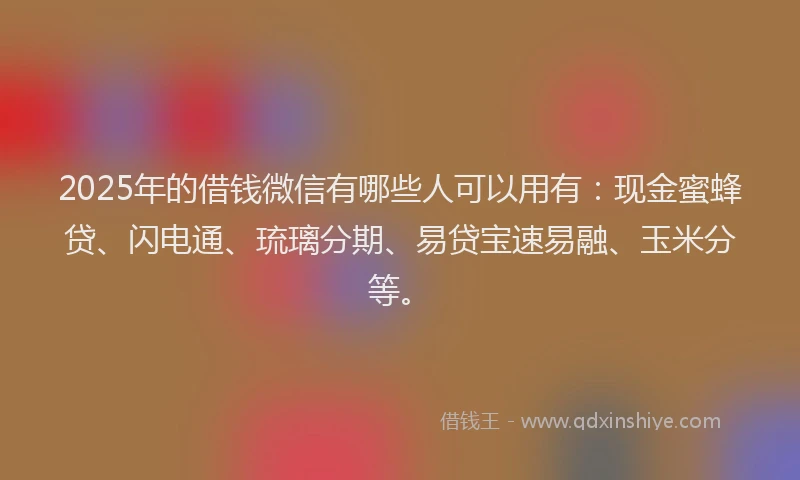 2025年的借钱微信有哪些人可以用有：现金蜜蜂贷、闪电通、琉璃分期、易贷宝速易融、玉米分等。