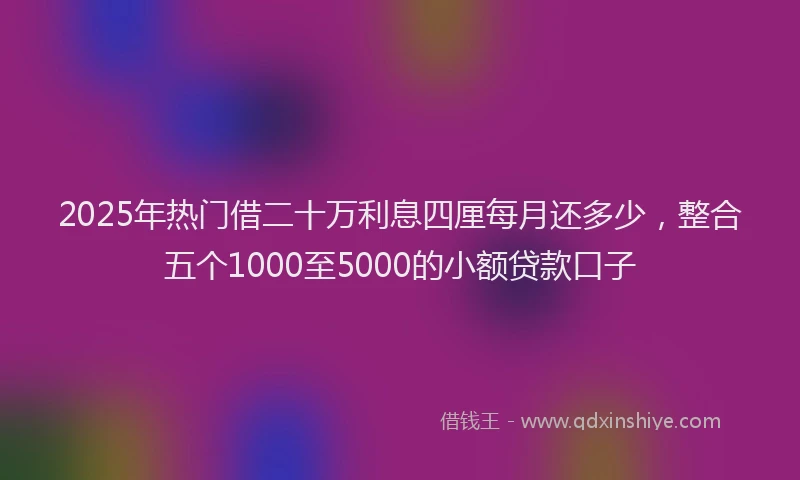 2025年热门借二十万利息四厘每月还多少，整合五个1000至5000的小额贷款口子