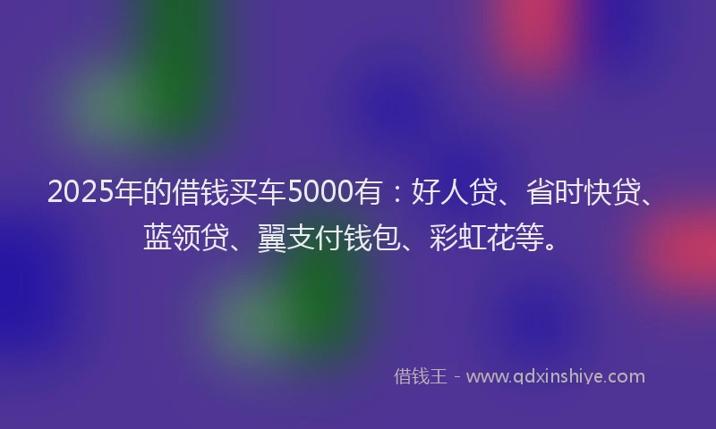 2025年的借钱买车5000有：好人贷、省时快贷、蓝领贷、翼支付钱包、彩虹花等。