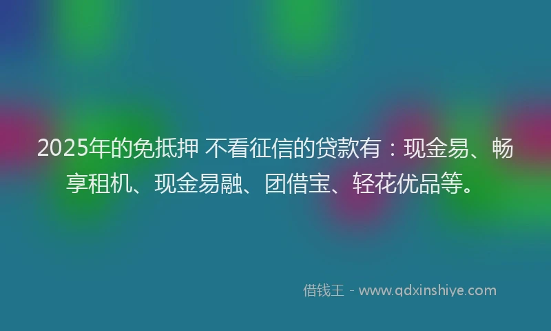 2025年的免抵押 不看征信的贷款有：现金易、畅享租机、现金易融、团借宝、轻花优品等。