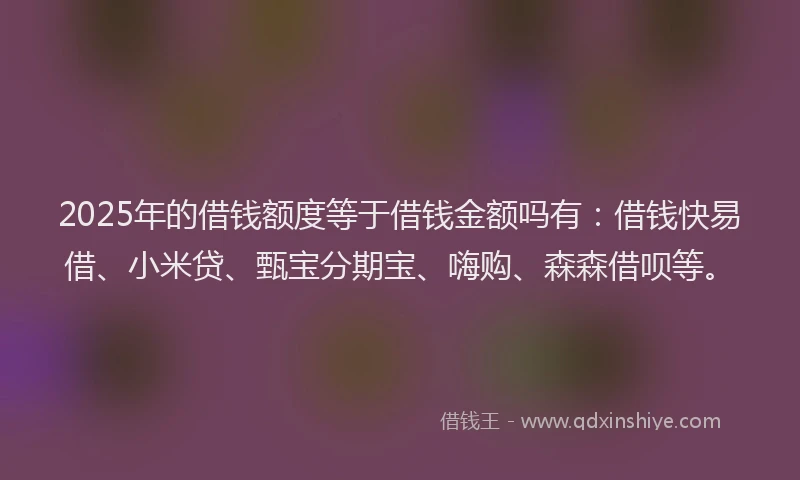 2025年的借钱额度等于借钱金额吗有：借钱快易借、小米贷、甄宝分期宝、嗨购、森森借呗等。