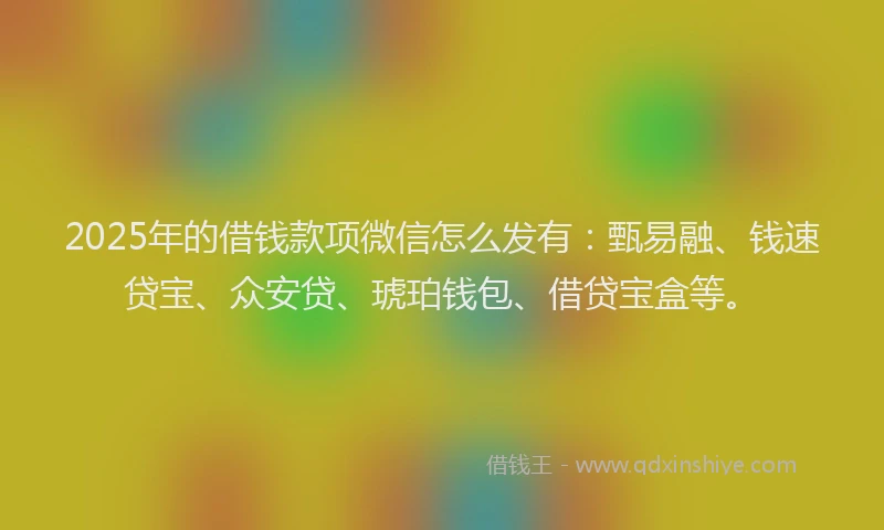 2025年的借钱款项微信怎么发有：甄易融、钱速贷宝、众安贷、琥珀钱包、借贷宝盒等。