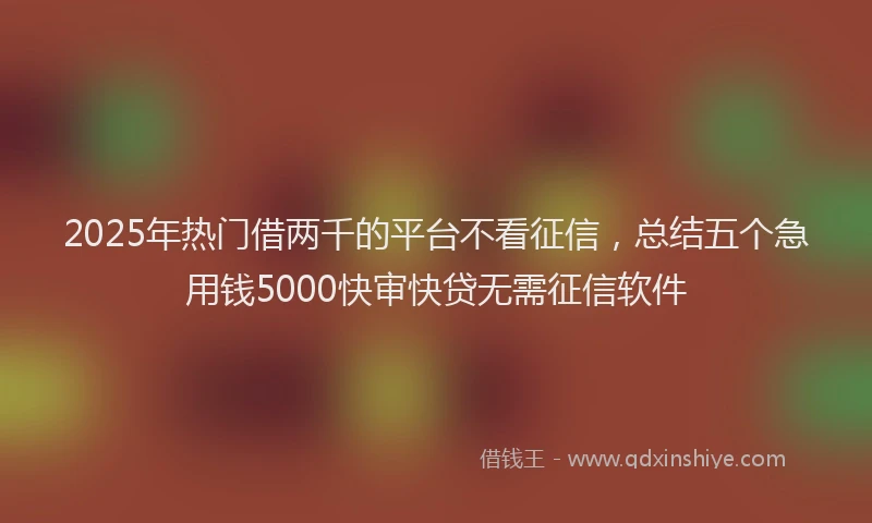 2025年热门借两千的平台不看征信，总结五个急用钱5000快审快贷无需征信软件