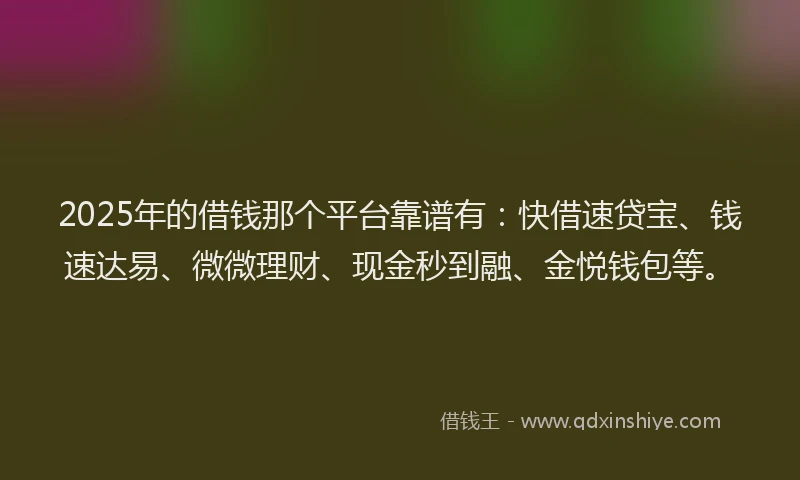 2025年的借钱那个平台靠谱有：快借速贷宝、钱速达易、微微理财、现金秒到融、金悦钱包等。