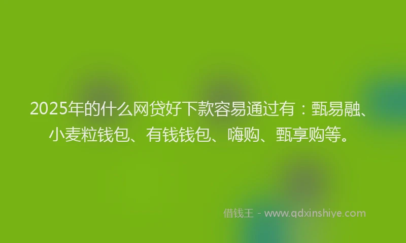 2025年的什么网贷好下款容易通过有：甄易融、小麦粒钱包、有钱钱包、嗨购、甄享购等。