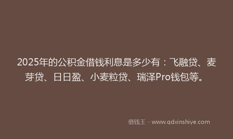 2025年的公积金借钱利息是多少有：飞融贷、麦芽贷、日日盈、小麦粒贷、瑞泽Pro钱包等。