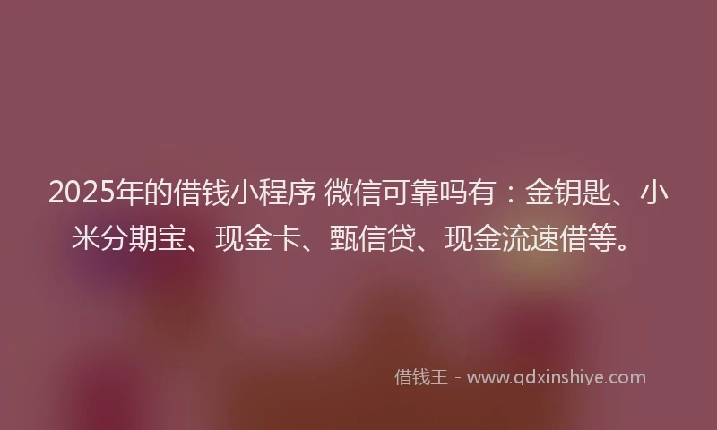 2025年的借钱小程序 微信可靠吗有：金钥匙、小米分期宝、现金卡、甄信贷、现金流速借等。