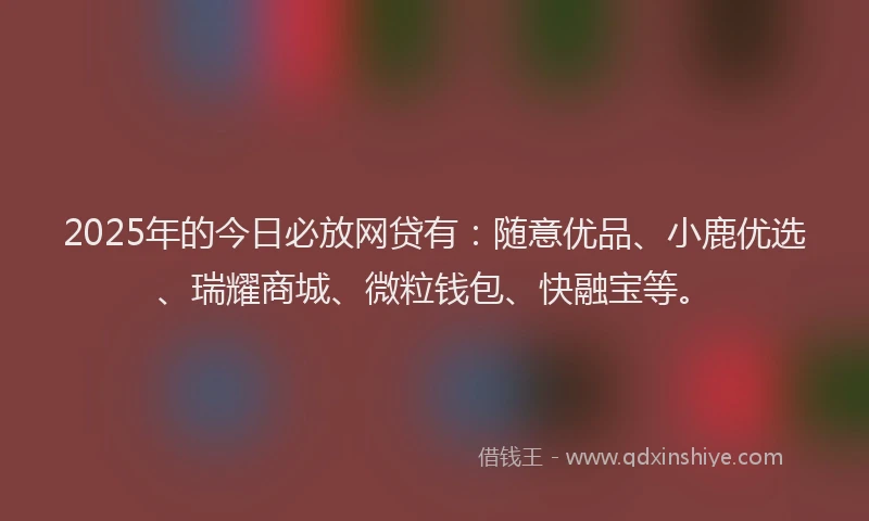2025年的今日必放网贷有：随意优品、小鹿优选、瑞耀商城、微粒钱包、快融宝等。