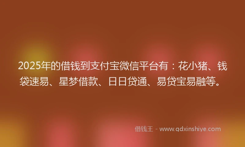 2025年的借钱到支付宝微信平台有：花小猪、钱袋速易、星梦借款、日日贷通、易贷宝易融等。