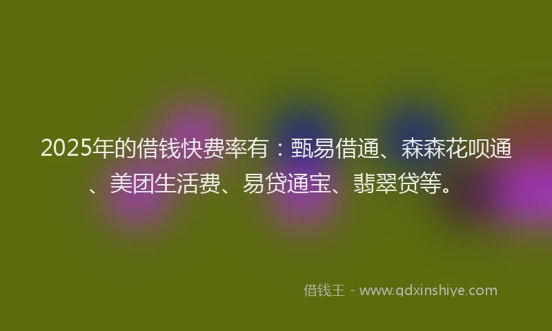 2025年的借钱快费率有：甄易借通、森森花呗通、美团生活费、易贷通宝、翡翠贷等。