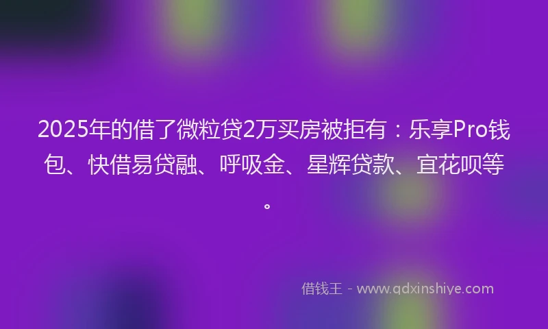 2025年的借了微粒贷2万买房被拒有：乐享Pro钱包、快借易贷融、呼吸金、星辉贷款、宜花呗等。