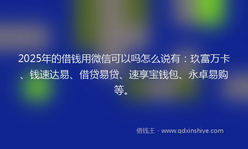 2025年的借钱用微信可以吗怎么说有：玖富万卡、钱速达易、借贷易贷、速享宝钱包、永卓易购等。
