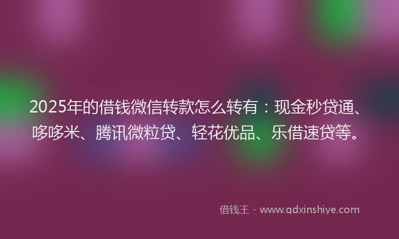 2025年的借钱微信转款怎么转有：现金秒贷通、哆哆米、腾讯微粒贷、轻花优品、乐借速贷等。