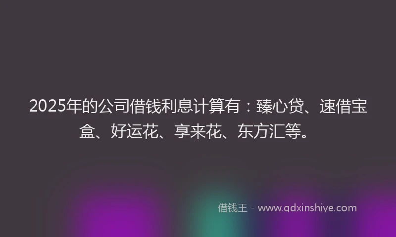 2025年的公司借钱利息计算有：臻心贷、速借宝盒、好运花、享来花、东方汇等。