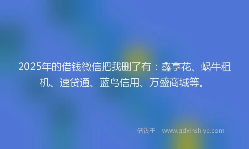 2025年的借钱微信把我删了有:鑫享花、蜗牛租机、速贷通、蓝鸟信用、万盛商城等。
