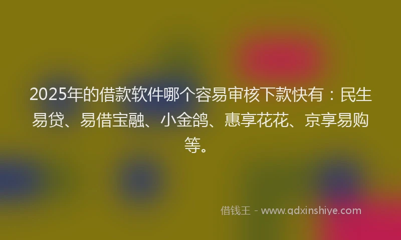 2025年的借款软件哪个容易审核下款快有：民生易贷、易借宝融、小金鸽、惠享花花、京享易购等。