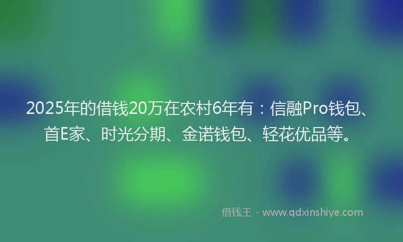 2025年的借钱20万在农村6年有：信融Pro钱包、首E家、时光分期、金诺钱包、轻花优品等。