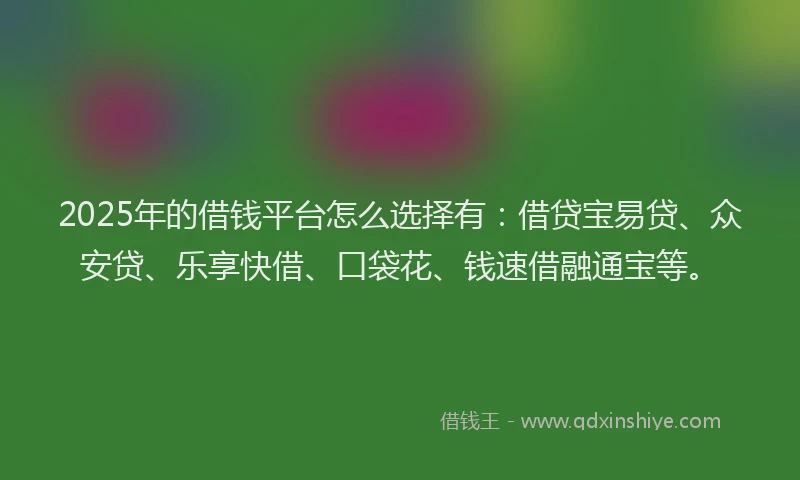 2025年的借钱平台怎么选择有：借贷宝易贷、众安贷、乐享快借、口袋花、钱速借融通宝等。