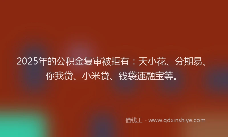 2025年的公积金复审被拒有：天小花、分期易、你我贷、小米贷、钱袋速融宝等。