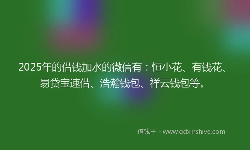 2025年的借钱加水的微信有：恒小花、有钱花、易贷宝速借、浩瀚钱包、祥云钱包等。