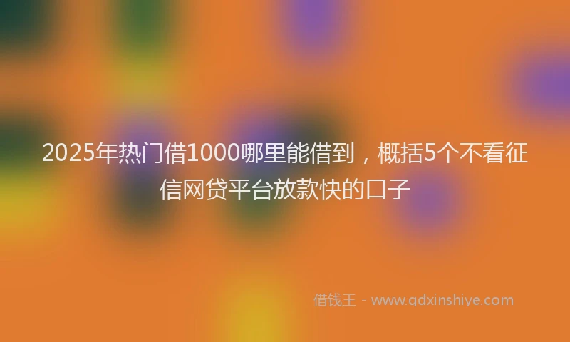 2025年热门借1000哪里能借到，概括5个不看征信网贷平台放款快的口子