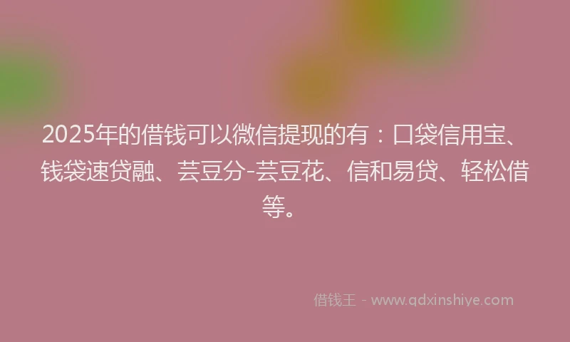 2025年的借钱可以微信提现的有：口袋信用宝、钱袋速贷融、芸豆分-芸豆花、信和易贷、轻松借等。