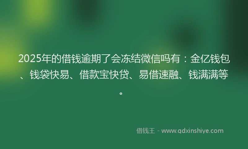 2025年的借钱逾期了会冻结微信吗有：金亿钱包、钱袋快易、借款宝快贷、易借速融、钱满满等。