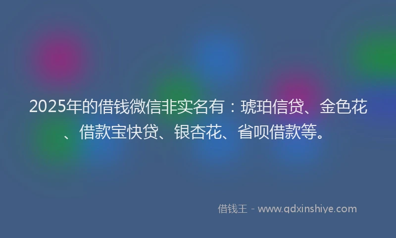 2025年的借钱微信非实名有：琥珀信贷、金色花、借款宝快贷、银杏花、省呗借款等。