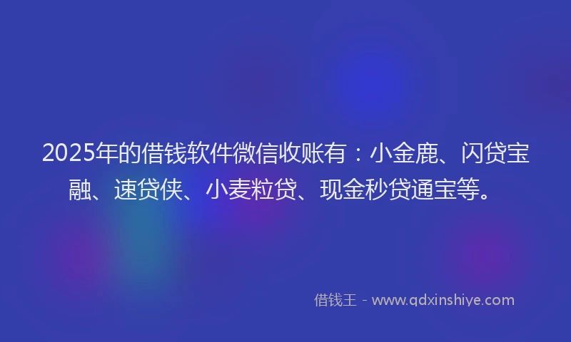 2025年的借钱软件微信收账有：小金鹿、闪贷宝融、速贷侠、小麦粒贷、现金秒贷通宝等。