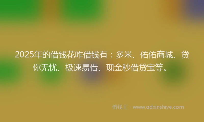 2025年的借钱花咋借钱有：多米、佑佑商城、贷你无忧、极速易借、现金秒借贷宝等。