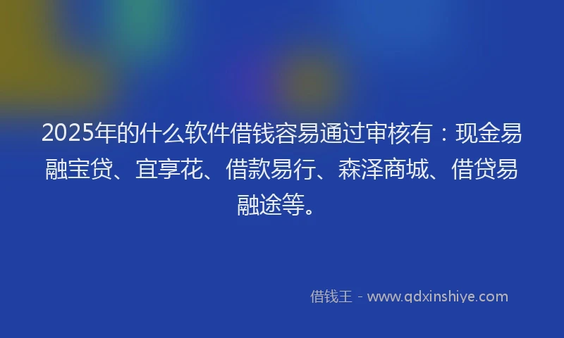 2025年的什么软件借钱容易通过审核有：现金易融宝贷、宜享花、借款易行、森泽商城、借贷易融途等。